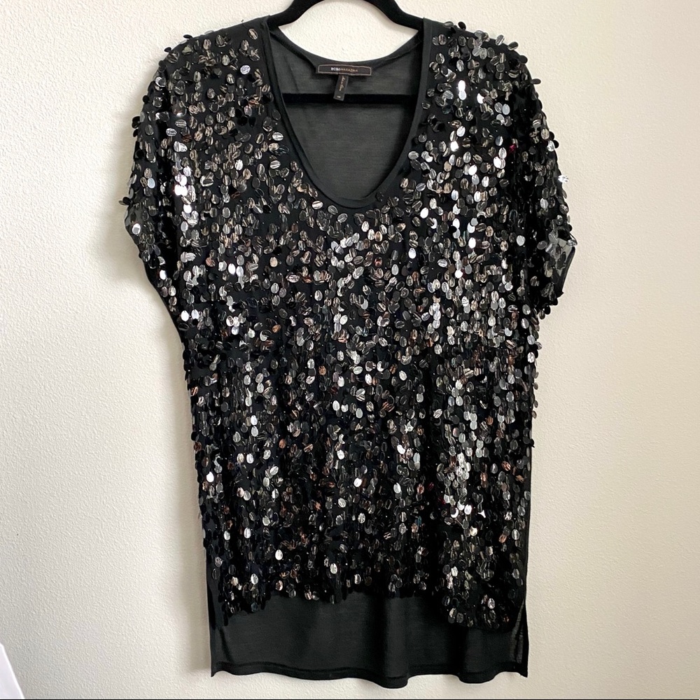 Black + Silver Sequin Tunic Top | BCBG